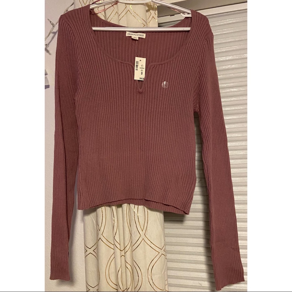 Aeropostale Wire V-Neck Long Sleeve Top